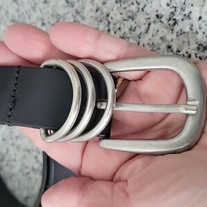 Women's Small Black Leather Belt with Silver Buckle & Tip